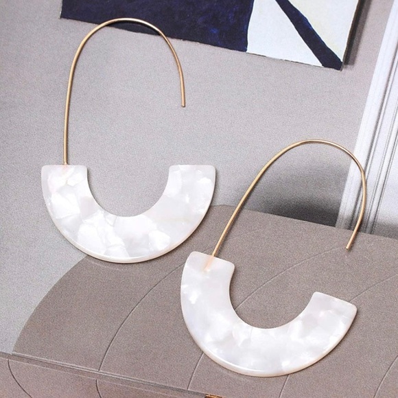 Acrylic Earrings Statement Tortoise Hoop Earrings in White - Picture 6 of 12